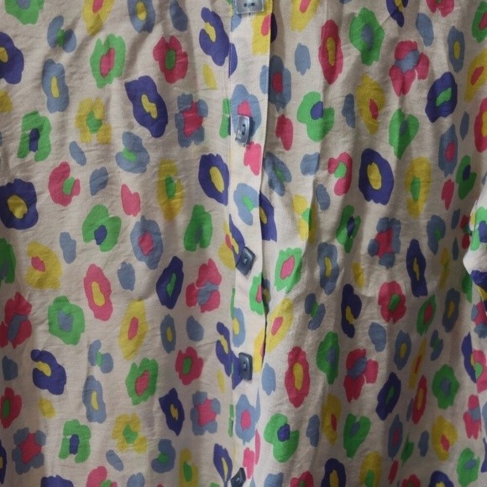Multiples Rainbow Leopard Print Button Down Blous… - image 3